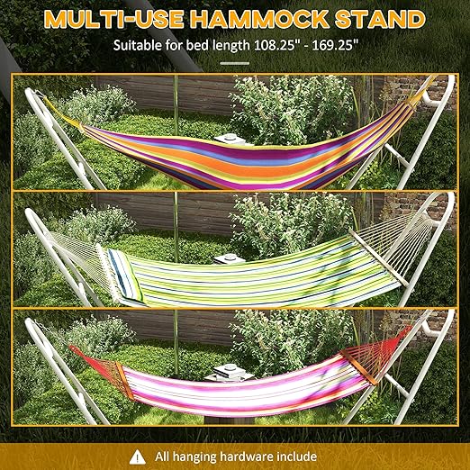 Hammock Stand for 2 Person, Portable Adjustable Steel Frame, Weather-Resistant Finish, Fits 9-14ft Hammocks, 550 lbs Capacity, White