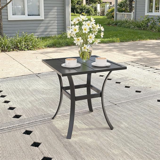 3 Pieces Small Outdoor Dining Set, 18.1" Square Outdoor Side Table & Stackable Patio Dining Chairs, Patio Table and Chairs Set for Deck Garden Porch, Brown Chairs & Black Table