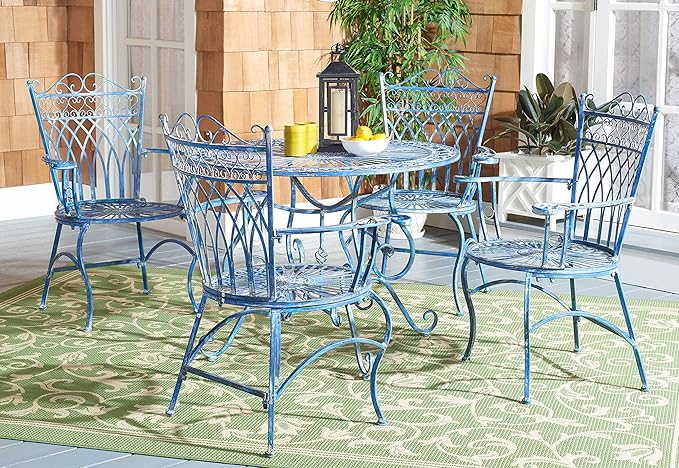 Safavieh PAT5003C Outdoor Collection Thessaly Victorian Antique Blue 5-Piece Set Dining