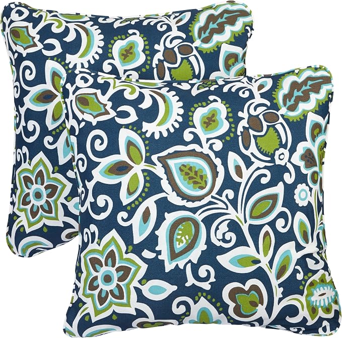 Trupedic - Indoor/Outdoor Square Pillows (Set of 2), Navy Floral