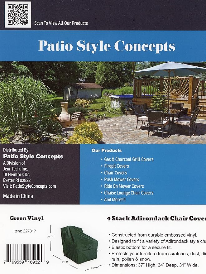 2 Pack: Adirondack Chair Cover from Patio Style Concepts Embossed Vinyl Protect Patio Furniture Green