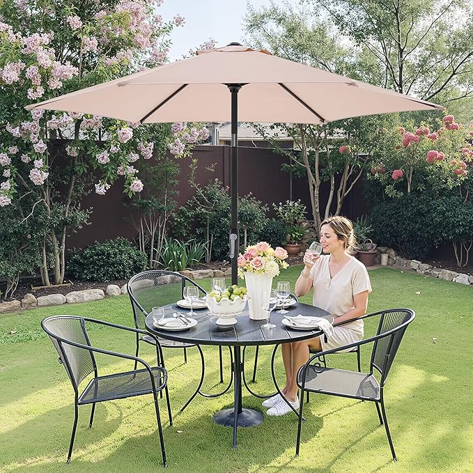 OLIXIS 9Ft Patio Umbrella with Tilt and Crank Button & Sturdy Ribs Waterproof, Patio Table Umbrella Perfect for Poolside, Terrace, Beach and Outdoor Restaurant