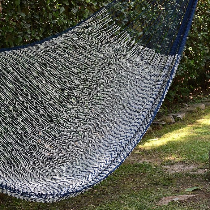 NOVICA Blue Gray Nylon Hand Woven Mayan Rope 2 Person XL Hammock, 'Ocean Waves' (Double)