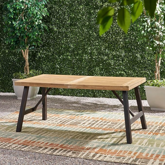 70.5'' Outdoor Patio Dining Table & 2 Bench for 4, Acacia Wood Farmhouse Dining Table Set Outdoor & Indoor Furniture for Patio Porch Garden, H-Shaped Base, 3-Pcs, Light Brown