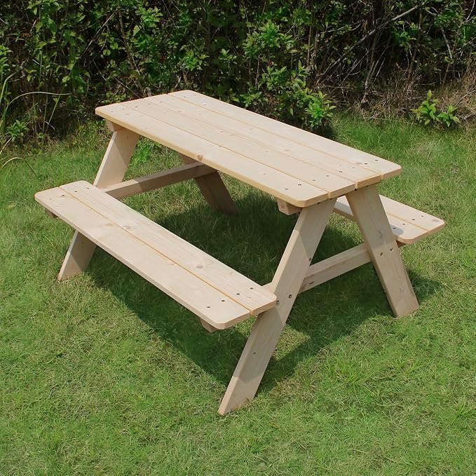 Kids Wooden Picnic Bench Outdoor Patio Dining Table, 37 x 10.8 x 4.9, Brown