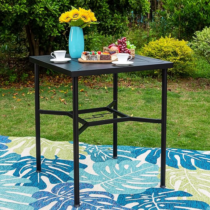 PHI VILLA Patio Bar Table for 4,Square 32"x32" Outdoor Dining Table with Sturdy Steel Frame,Mesh Patio Furniture for Backyard,Garden and Deck,Outdoor Furnitrue Garden Table