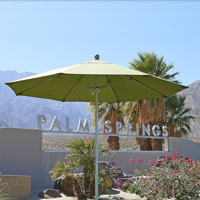 California Umbrella 9' Round Aluminum/Fiberglass Umbrella, Push Open, Bronze Pole, Olefin White Fabric