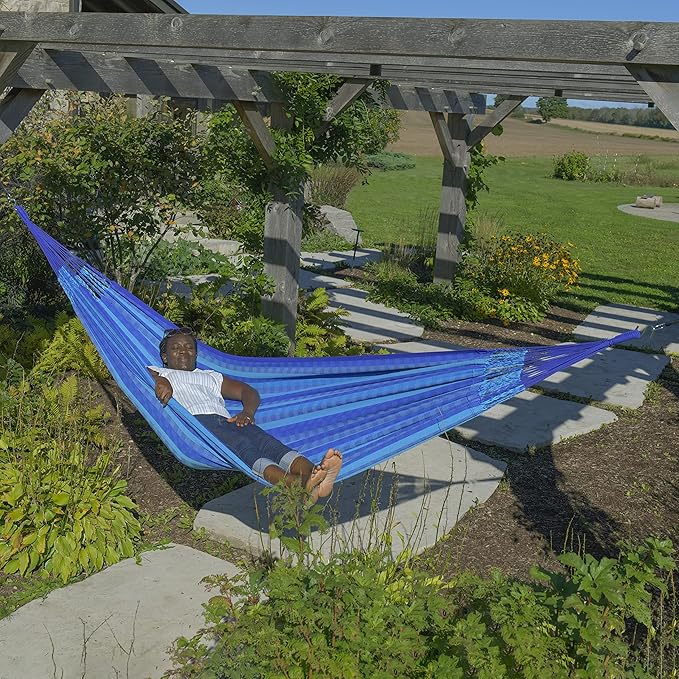 Vivere Latin Hammock Collection – Vibrant 100% Cotton Double Hammock, Supports 2 Adults - 450 lb Capacity (Laguna)