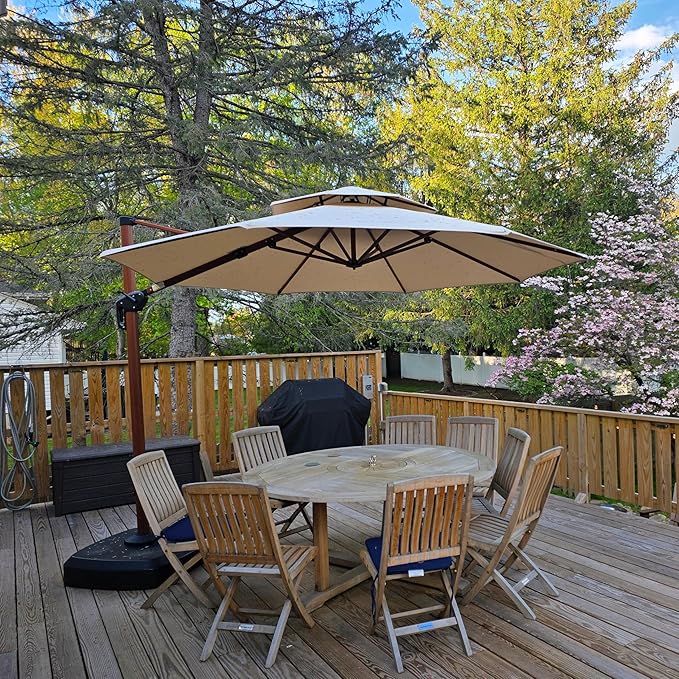 PURPLE LEAF 11ft Patio Umbrella Outdoor Round Umbrellas Large Cantilever Umbrella Windproof Offset Umbrellas Heavy Duty Sun Umbrella for Garden Deck Pool Patio, Beige