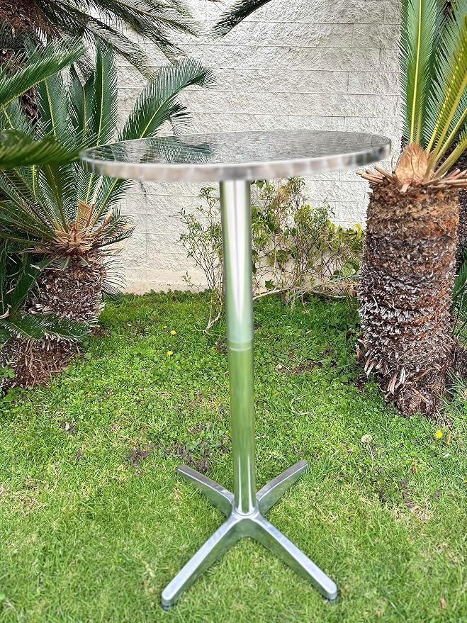BTEXPERT 45" Bar Height Table – Commercial-Grade Aluminum & Stainless Steel Round 23.75" Table Indoor/Outdoor, for Restaurants, Patios, and Dining Areas 25.75" Base