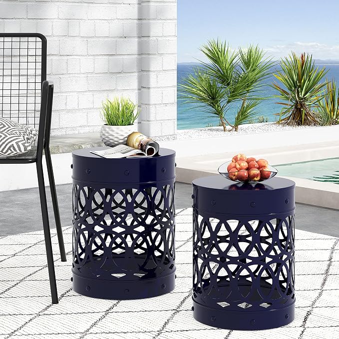 Christopher Knight Home Mellie Outdoor Side Tables - Navy Blue (Set of 2)