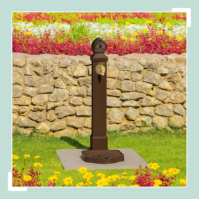 Relaxdays Antique Standing Fountain with Tap and Basin, H x W x D: 77 x 29 x 33.5 cm, Water Pump Column Garden, Patio, Brown
