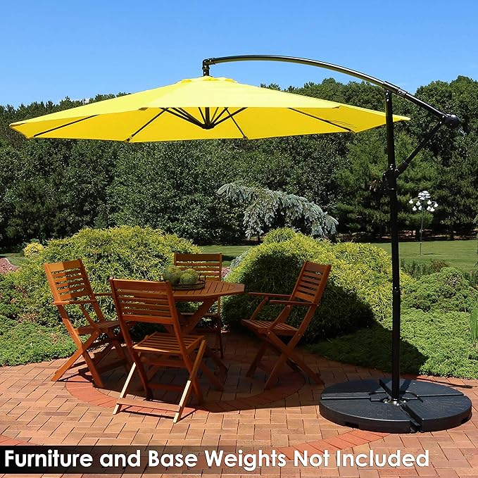 Sunnydaze 9.5-Foot Cantilever Umbrella with Air Vent, Cross Base, and Crank - Polyester Shade and Steel Pole