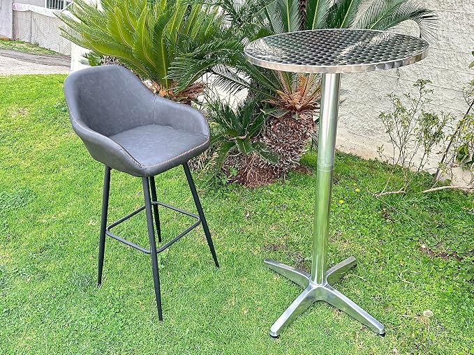 BTEXPERT Set of 2, 45" Bar Height 23.75" Round Aluminum Indoor Outdoor Restaurant Patio Table – Flip Top Table Stainless Steel Silver Commercial Furniture with 25.75" Base