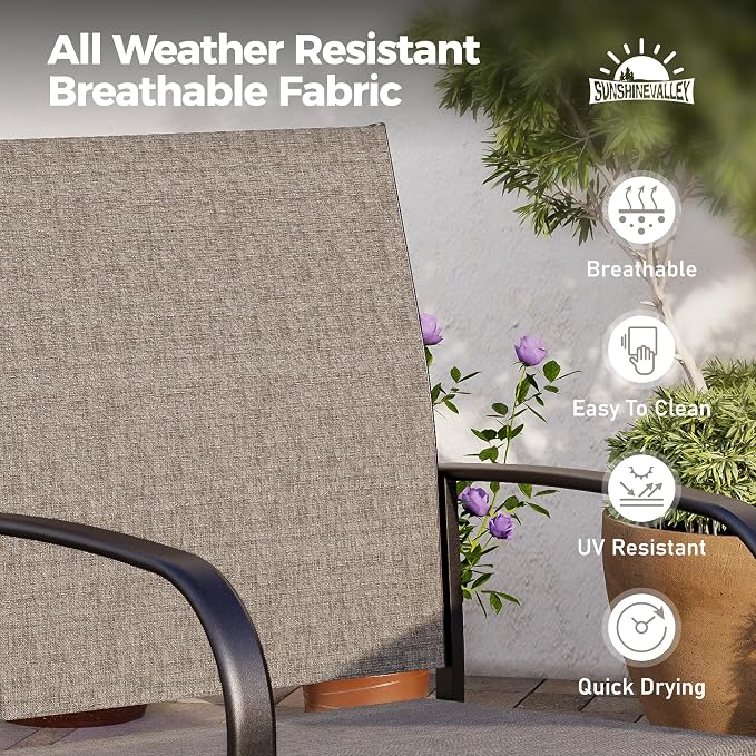 SUNSHINE VALLEY Patio Dining Set for 6, 64" Rectangular Metal Dining Table with Umbrella Hole and 6 Chairs, Outdoor Table and Chairs Set for Lawn Garden Backyard and Deck, Brown