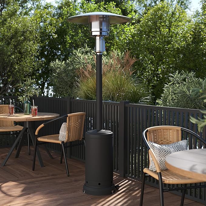 Flash Furniture Sol Patio Outdoor Heating-Black Stainless Steel 40,000 BTU Propane Heater with Wheels for Commercial & Residential Use-7.5 Feet Tall