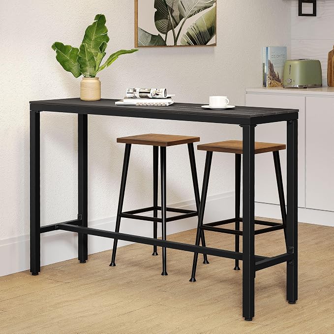 Outdoor Bar Table 55" All-Weather Patio Bar Table with Metal Frame and Waterproof Wood-Like Tabletop Outdoor Console Table for Balcony Yard Garden Bistro Hot Tub Use(Black)