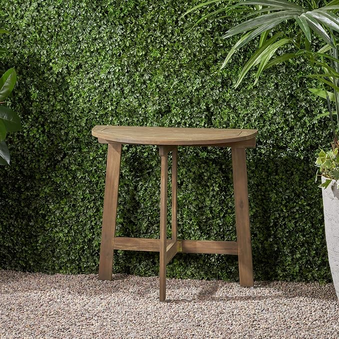 Sophia Outdoor Half-Round Folding Acacia Wood Bistro Table, Gray