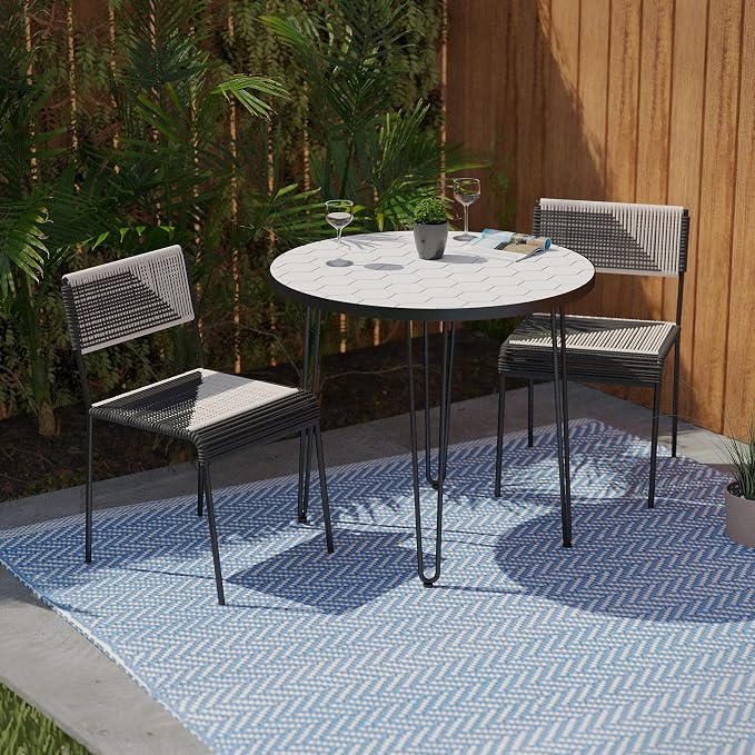 SEI Outdoor Patio Furniture - Watkindale Outdoor Bistro Table - Transitional Design White Metal - Ideal for Patio, Backyard (OD1172427)