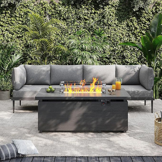 Sundale Outdoor 5 Pieces Patio Furniture Set with Fire Pit Table, Metal Outdoor Sectional Sofa with 6" Olefin Cushion, Modern Outdoor Conversation Sets for Backyard, Poolside, Sunroom