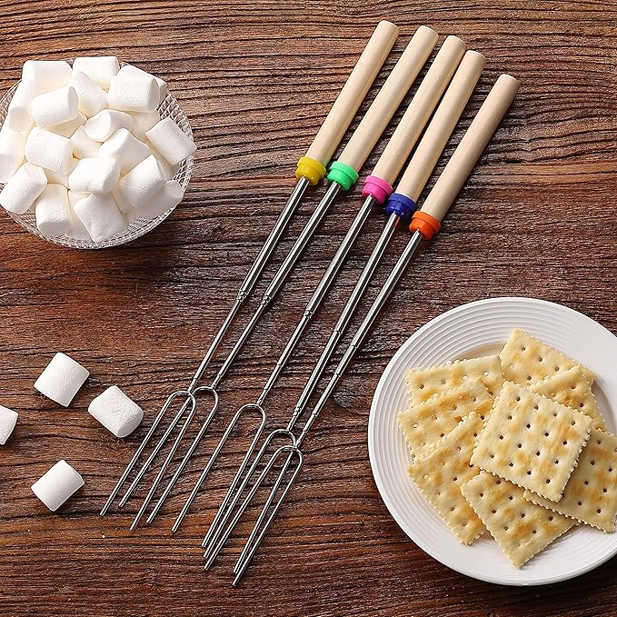 UNCO- Extendable Stainless Steel Roasting Sticks, 5 Pack, 32" - For S'mores, Hot Dogs, Campfires and Fire Pits