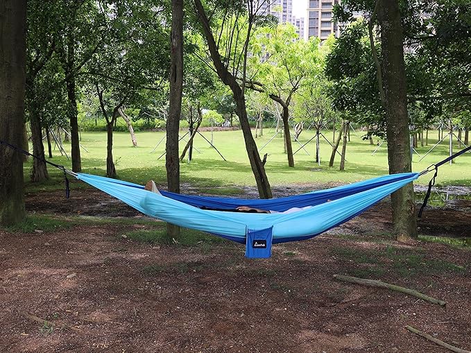 Gearhub 106"x55" Camping Hammock Double & Single Portable Hammocks Camping Accessories for Outdoor, Indoor, Backpacking, Travel, Beach, Backyard, Patio, Hiking Blue