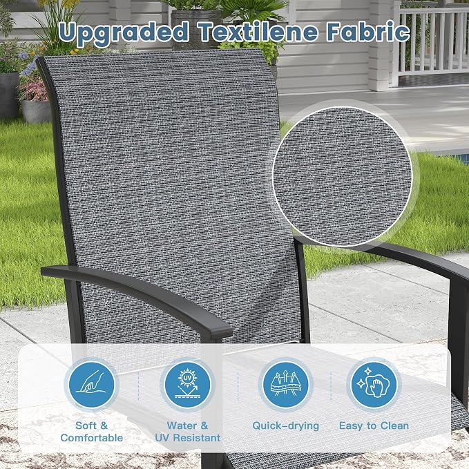 DIFY 7 Pieces Outdoor Dining Set for 6, 50" Black Round Metal Table with Umbrella Hole and Dark Grey Textilene Swivel Patio Chairs, Patio Table and Chairs Set for Garden, Backyard, Poolside