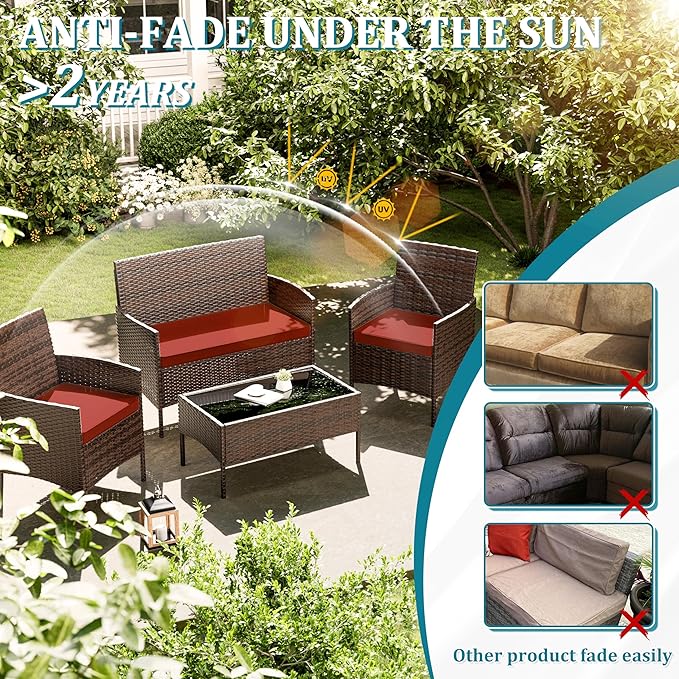 3 Pack of Outdoor Seat Cushion Replacement Set Suitable for 4 Pieces of Wicker Rattan Furniture Terrace Guest Set Sofa Chair (36x18x2, 18x18x2), Only Cover