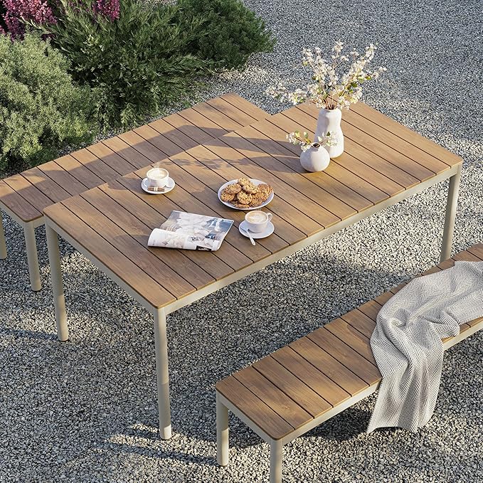 Modway Finn 71 Inch Outdoor Patio Dining Set for 6 People in Natural