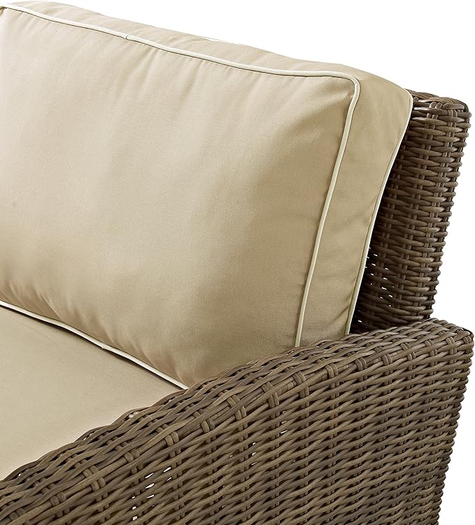 Crosley Furniture Bradenton 5-Piece Outdoor Loveseat Patio Furniture Set, Wicker Conversation Sets for Porch, Brown with Sand Cushions