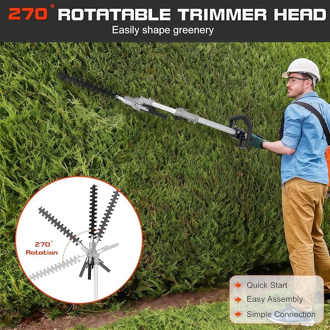 5 in 1 Gas Weed Eater - 52cc 2-Stroke Multi-Functional Hedge Trimmer Pruners Gas Powered Brush Cutter, Pole Saw Chainsaw, Handheld Weed Wacker for Garden and Yard Lawn Orange