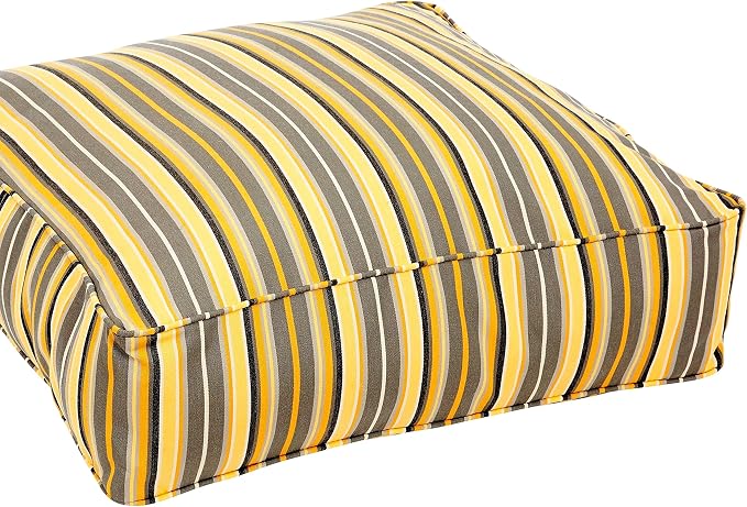 Mozaic AMCS105725 Indoor Outdoor Sunbrella Square Floor Pillow with Corded Edges 26 x 26 Yellow & Grey Stripes