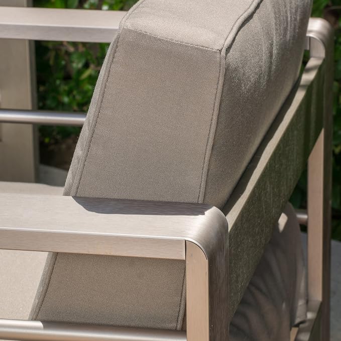 Christopher Knight Home Cape Coral Outdoor Chat Set with Fire Table, 5-Pcs Set, Khaki / Light Grey