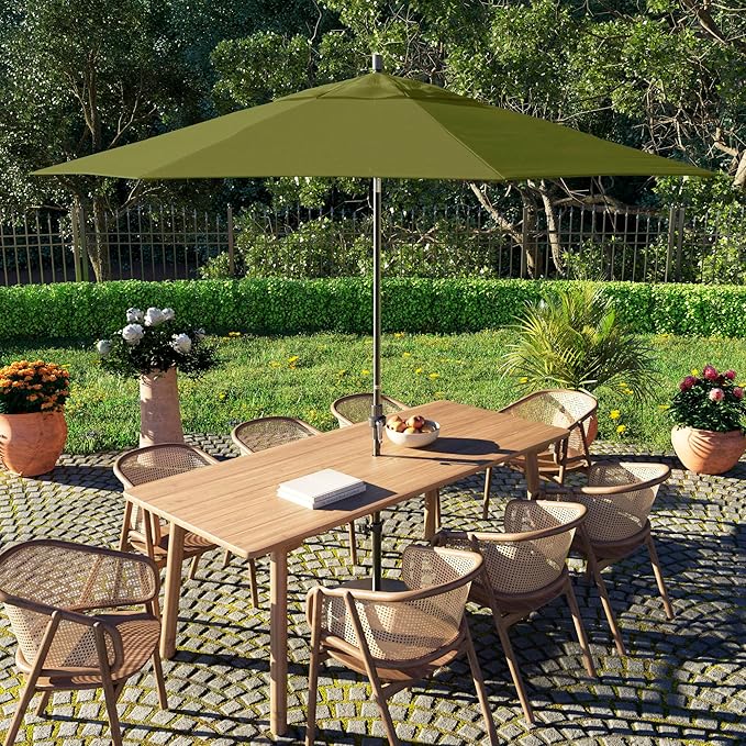 California Umbrella 11Ft Fiberglass Rib Patio Umbrella, Hand-Crank, Tilt-Collar, Gray Frame, Solution Dyed Kiwi Fabric