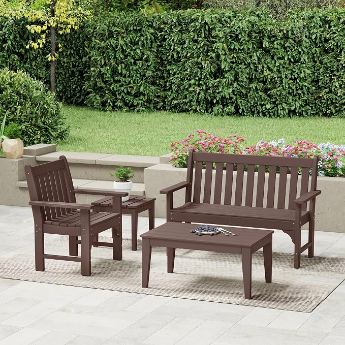 Costaelm Adirondack Outdoor Coffee Table, HDPE Drink Table Weather Resistant, Patio Porch Accent Balcony Table Outdoor End Table for Pool, Seaside, Backyard, Dark Brown