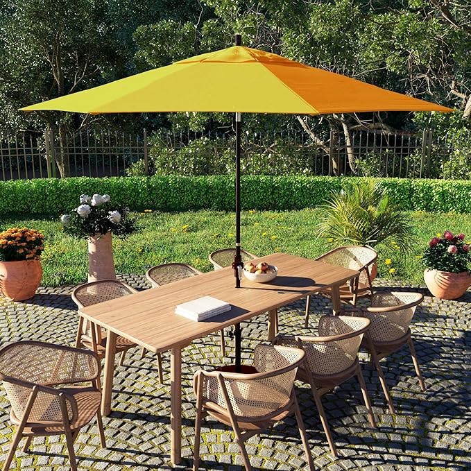 California Umbrella 11Ft Fiberglass Rib Patio Umbrella, Hand-Crank, Tilt-Collar, Bronze Frame, Solution Dyed Lemon Fabric