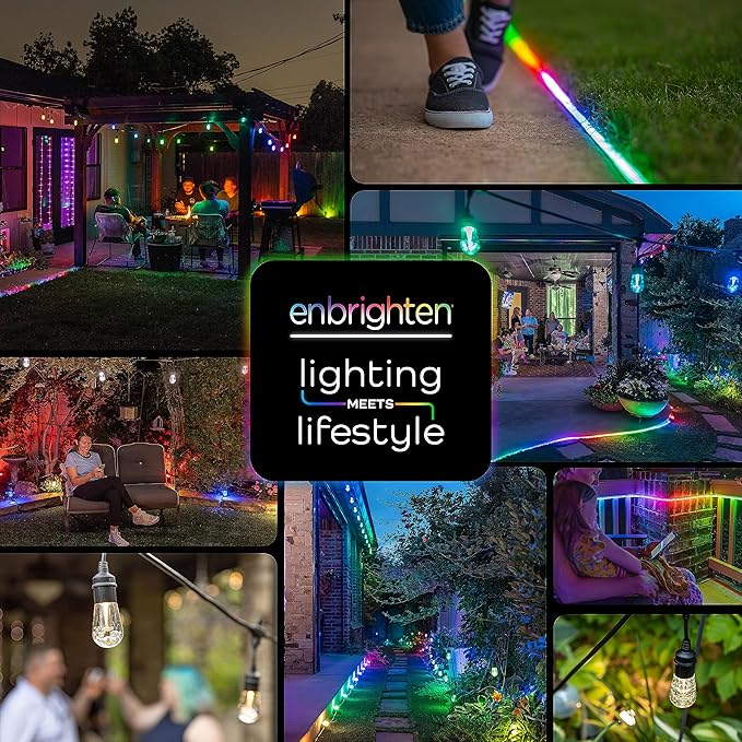 Enbrighten Premium LED Garden Lights, 24 Small Landscape Lights, 46ft Cord plus 22ft Lead Wire, Color Changing, Remote Control, Outdoor Landscape Lighting, 41369