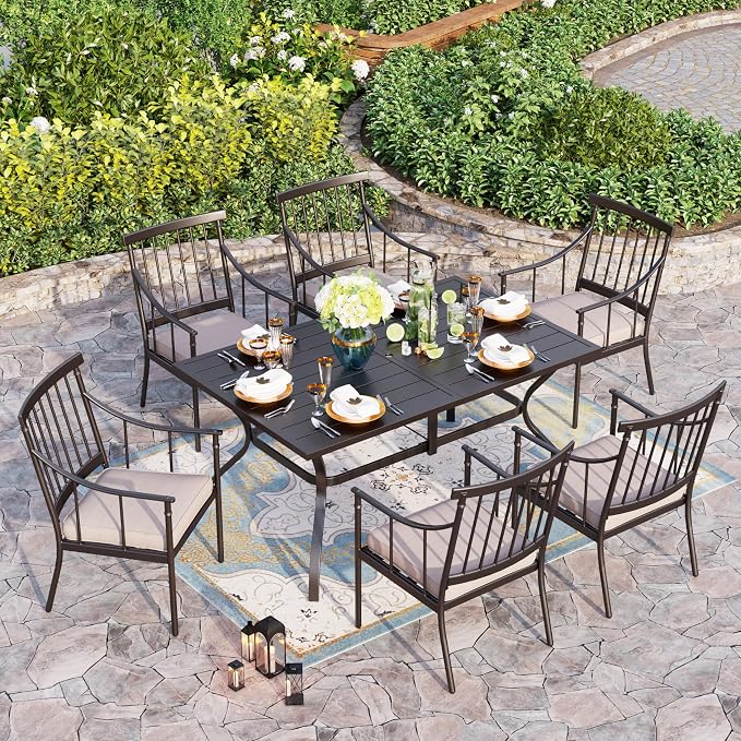 Sophia & William 7-Piece Patio Dining Set, Chairs, Straight Legs Chairs | Cushions, Umbrella Hole, 300 lbs Chair Capacity