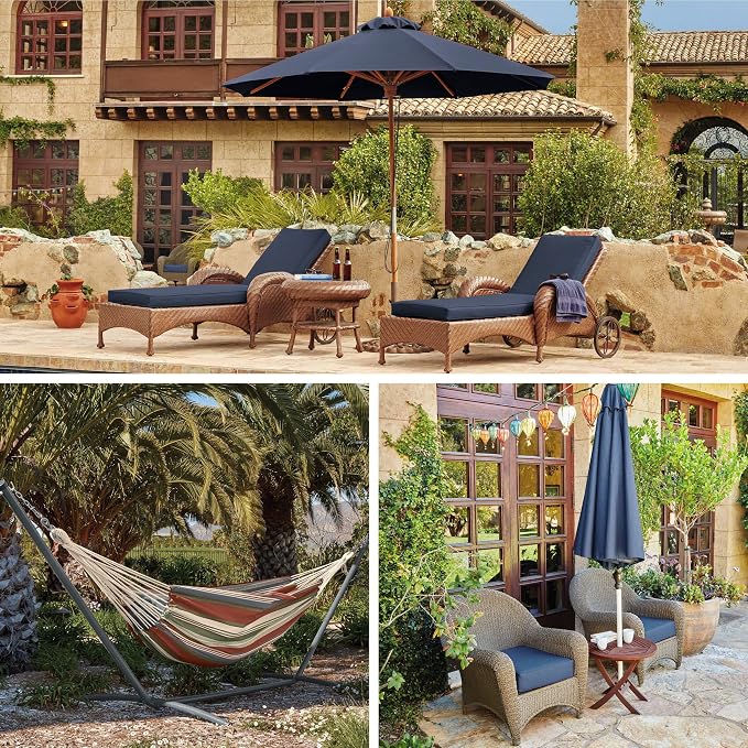 Classic Accessories Montlake Fadesafe Brazilian Hammock with Steel Stand, Heather Indigo Blue Multi-Stripe