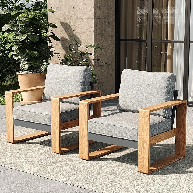 2 Pieces Aluminum Patio Chair Set, Outdoor Conversation Sets with High Backrest Chair for Garden and Backyard