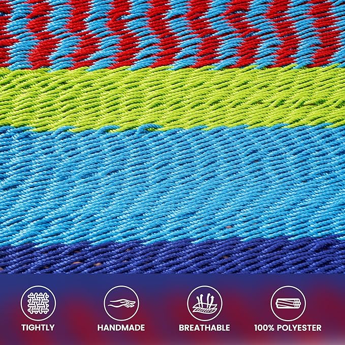 Lazy Daze Hammocks 13 FT Extra Large 2+ Person Caribbean Rope Hammock, Hand Woven Polyester XL Hammock with Spreader Bars, for Outside Outdoor Backyard Patio Poolside, 500 LBS Capacity, Multicolor