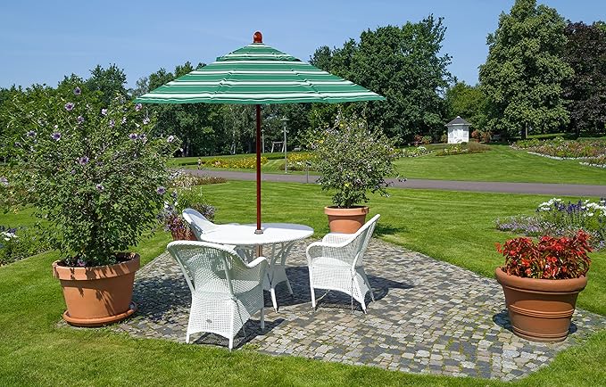 California Umbrella 9' Round Hardwood Frame Market Umbrella, Stainless Steel Hardware, Push Open
