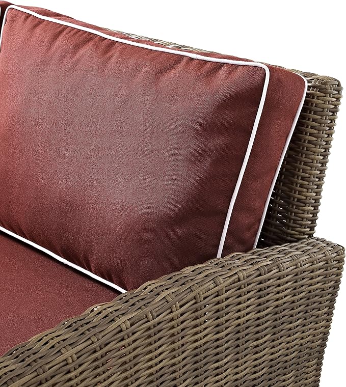 Crosley Furniture Bradenton 2-Piece Outdoor Chair and Ottoman Set, Wicker Patio Conversation Sets for Porch, Brown with Sangria Cushions