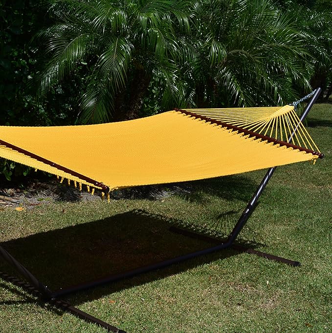 Jumbo Caribbean Hammock and Metal Tribeam Stand (Yellow)