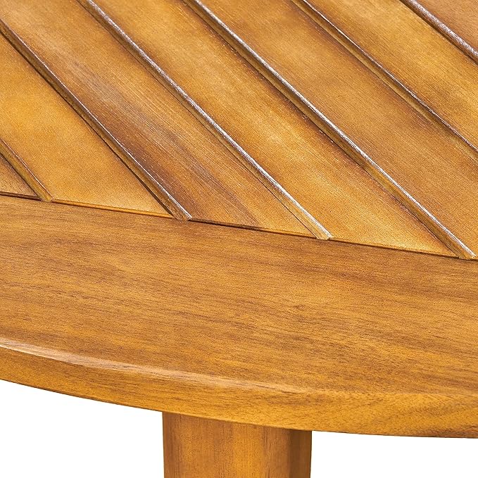 Christopher Knight Home Pelham Wooden Patio Dining Set for 4, Acacia Wood Outdoor Dining Table Set for 4, 5 Piece Outdoor Dining Set with Round Table and Armchair with Seat Cushion, Teak+Beige