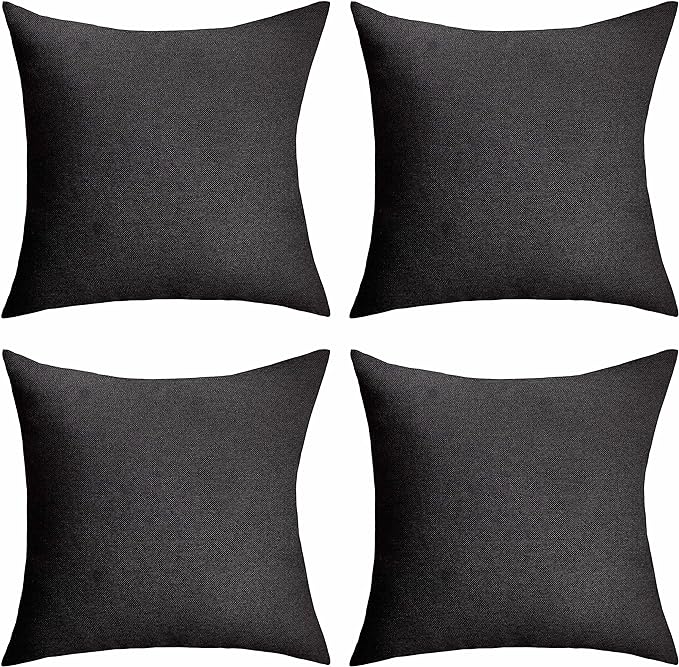 Home Brilliant Pillow Covers Outdoor Black Throw Pillows Waterproof Linen Decorative Pillow Cases for Chairs, 16x16 inch, Set of 4, Black
