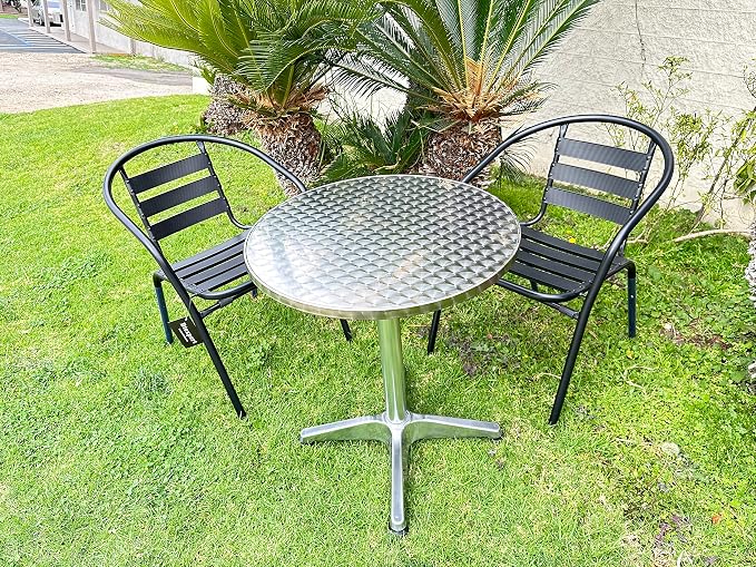 BTEXPERT Set of 2, 23.75" Round Stainless Steel Restaurant Table – Commercial Indoor Outdoor Dining Table with Base – Aluminum Bistro Cafe Patio Furniture