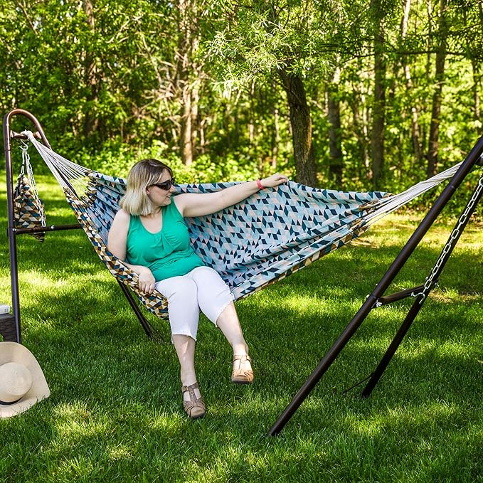 Sunnydaze Jacquard Double Hammock - Large 2-Person Hammock for Outdoors - Geometric Jumble