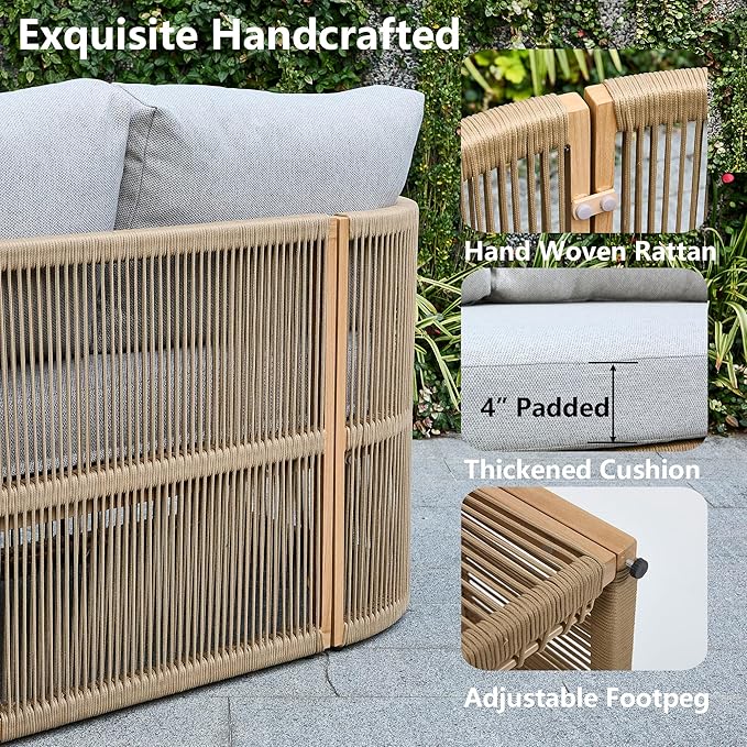 2 Piece Patio Furniture Set, Olefin Rattan Patio Conversation Set, Aluminum Patio Sofa Set, 2 Seat Loveseat with Coffee Table, All Weather Outdoor Sectional Furniture for Backyard/Lawn, Beige