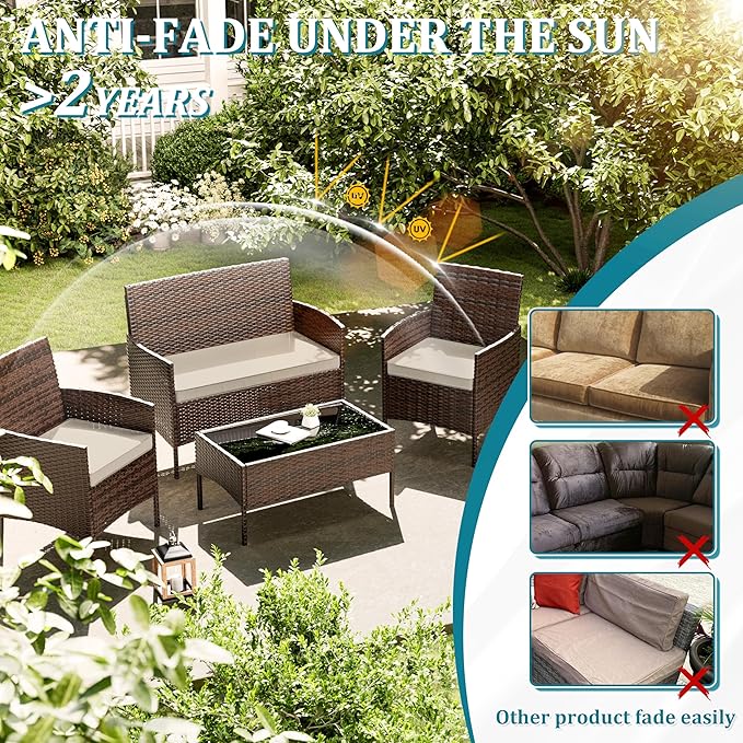 3 Pack of Outdoor Seat Cushion Replacement Set Suitable for 4 Pieces of Wicker Rattan Furniture Terrace Guest Set Sofa Chair (36x18x2, 18x18x2), Only Cover